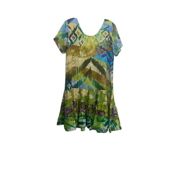 Jams World Green Geometric Ruffle Mini Dress Size Medium - Picture 3 of 4